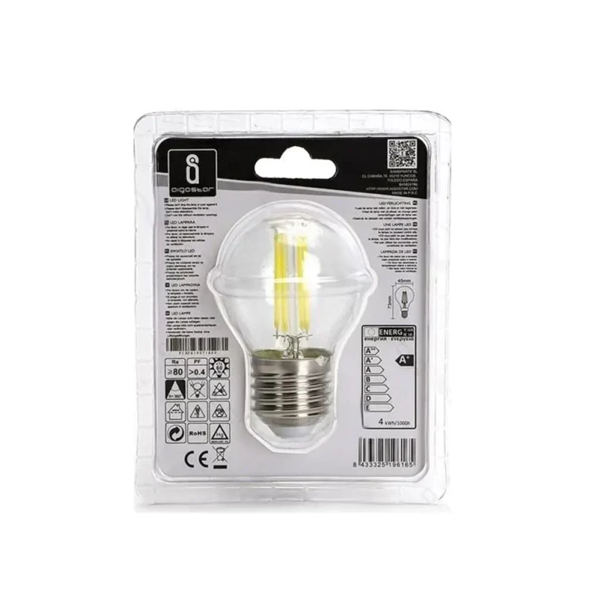 LED Λάμπα G45 E27 4W 6500K Aigostar