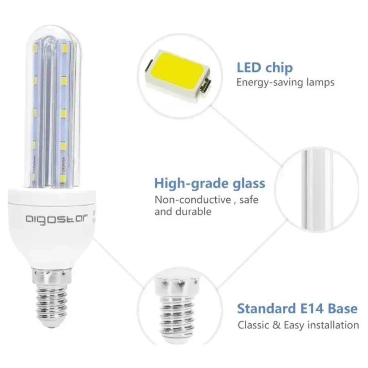 LED Λάμπα T3 2U E14 8W 6400K Aigostar