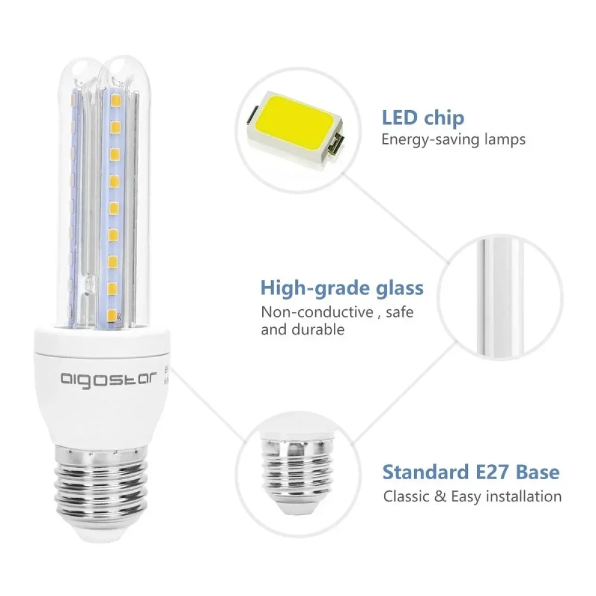 LED Λάμπα T3 2U E27 8W 3000K Aigostar
