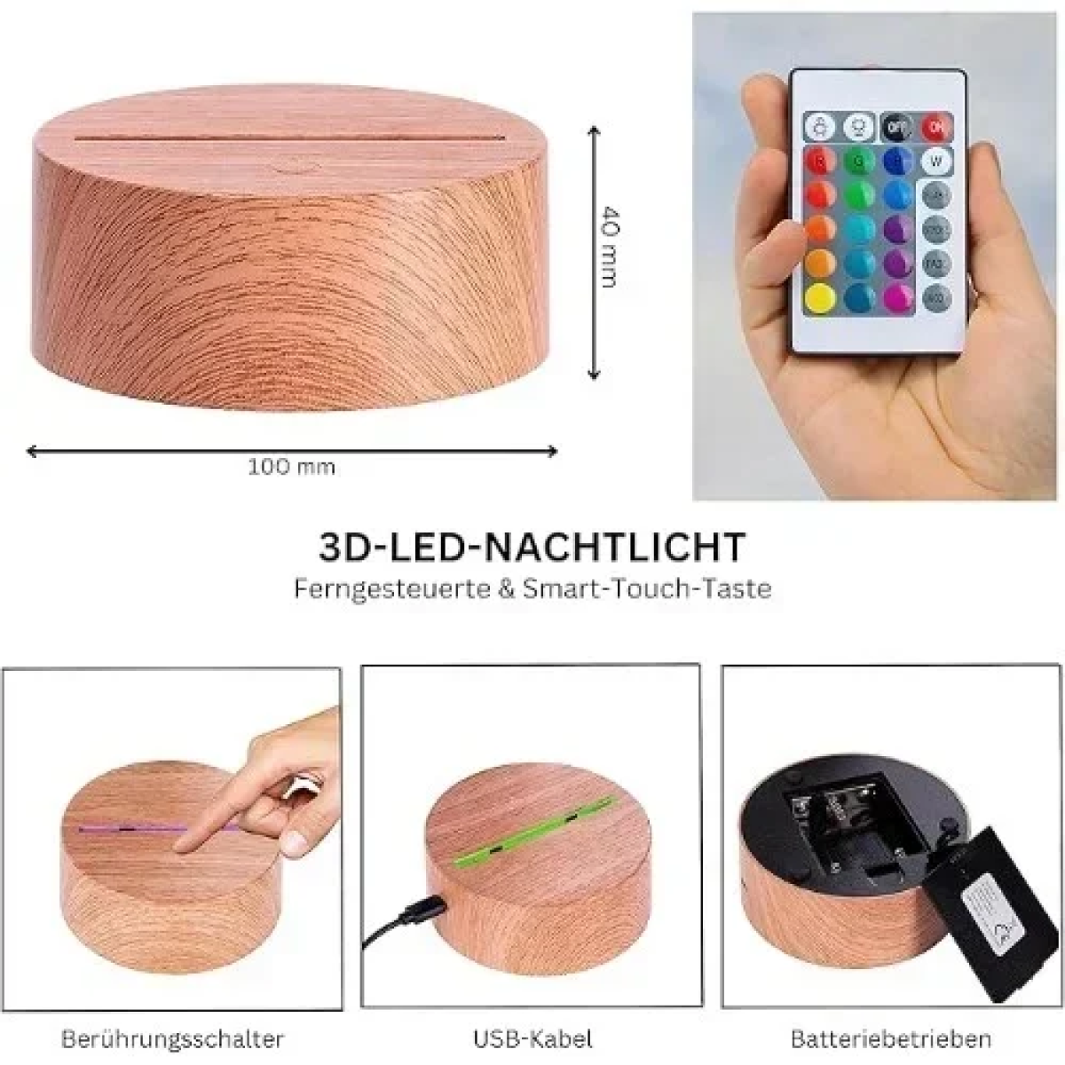LED Ξύλινη 3D Βάση για Plexiglass με τηλεχειριστήριο 17710-2