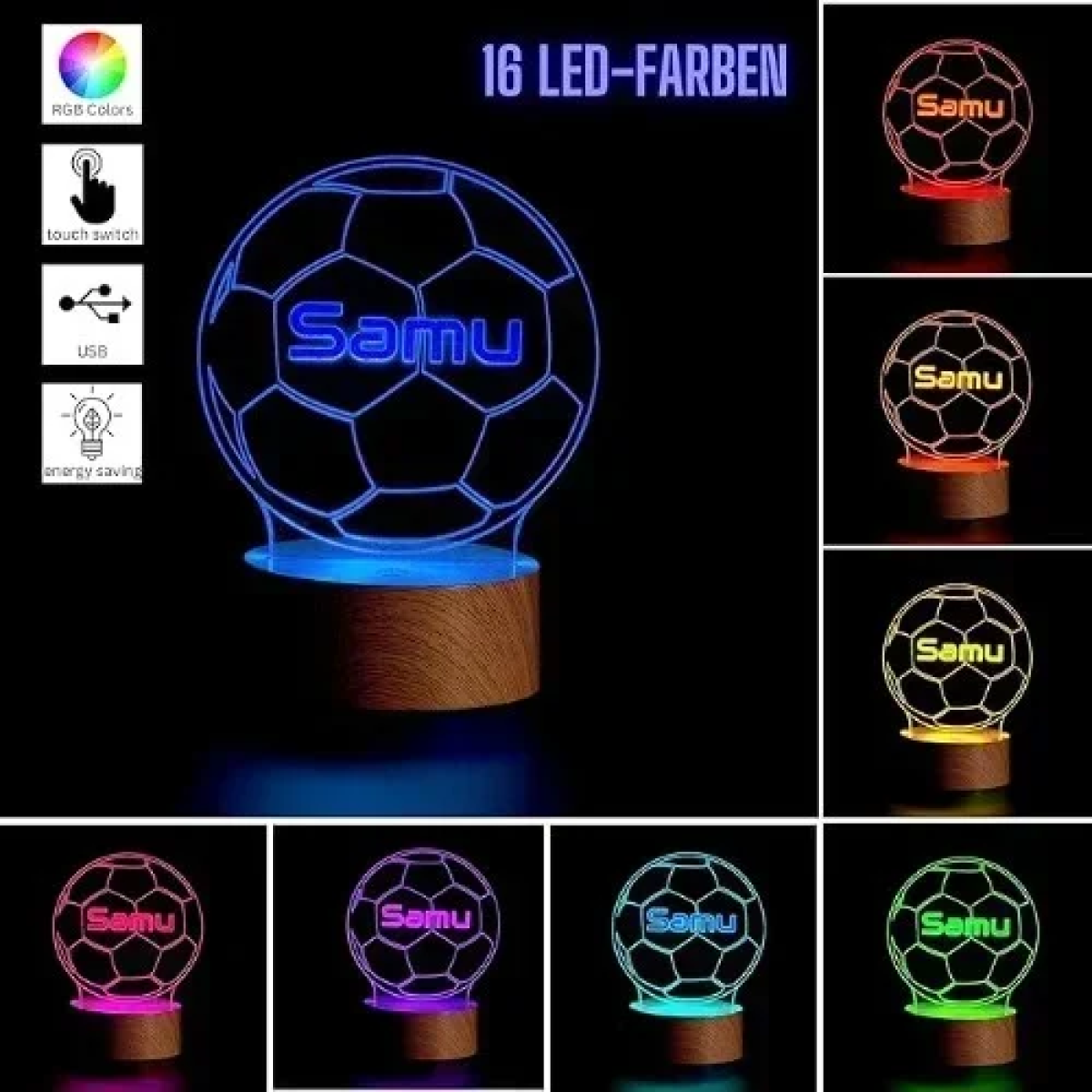 LED Ξύλινη 3D Βάση για Plexiglass με τηλεχειριστήριο 17710-2