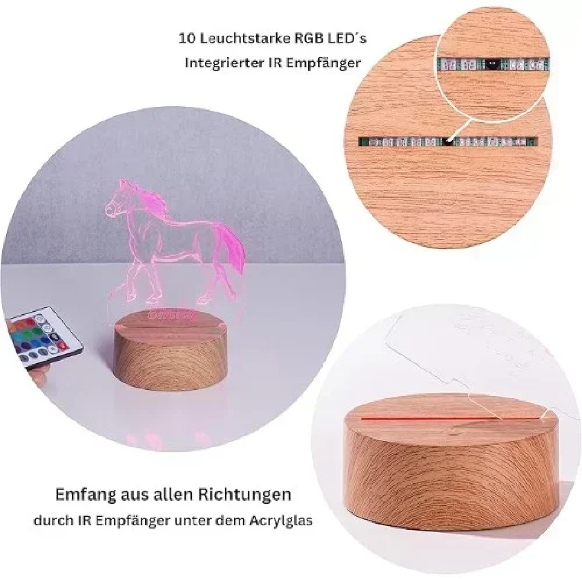 LED Ξύλινη 3D Βάση για Plexiglass με τηλεχειριστήριο 17710-2