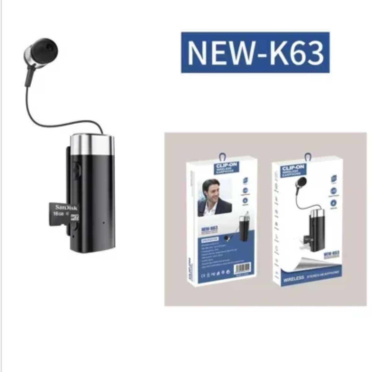 New-K63 In-ear Bluetooth Handsfree Ακουστικό Πέτου Ασημί