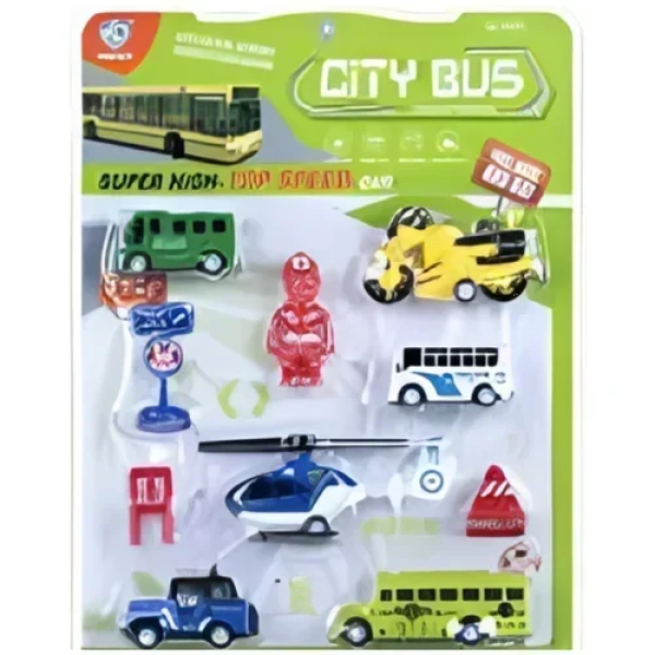 Παιδικό Σετ με Οχήματα Pull Back & Αξεσουάρ "City Bus" 898E-23-B