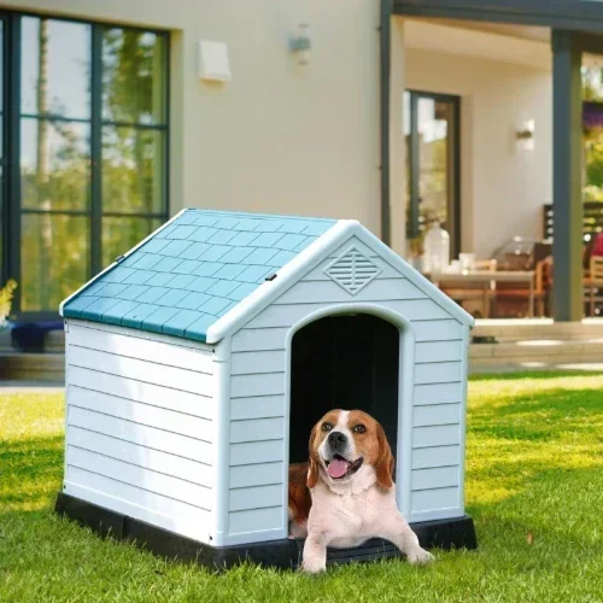 Πλαστικό Σπιτάκι για Μεσαίου Μεγέθους Σκύλους 87 cm Λευκό/Μπλε