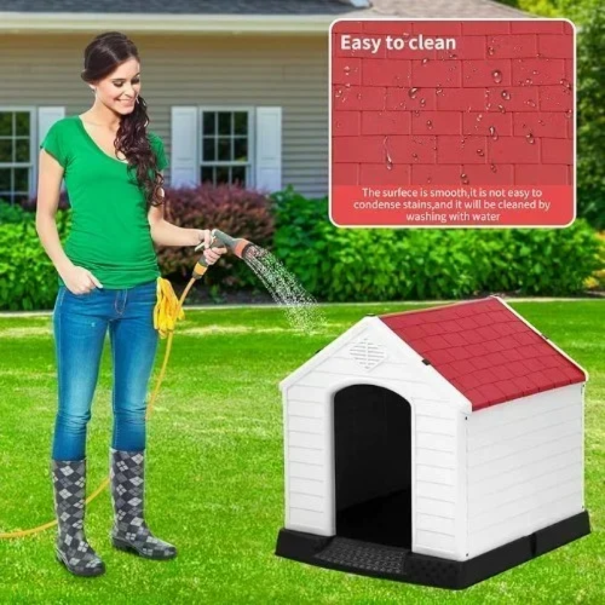 Πλαστικό Σπιτάκι για Μεσαίου Μεγέθους Σκύλους 87 cm Λευκό/Κόκκινο