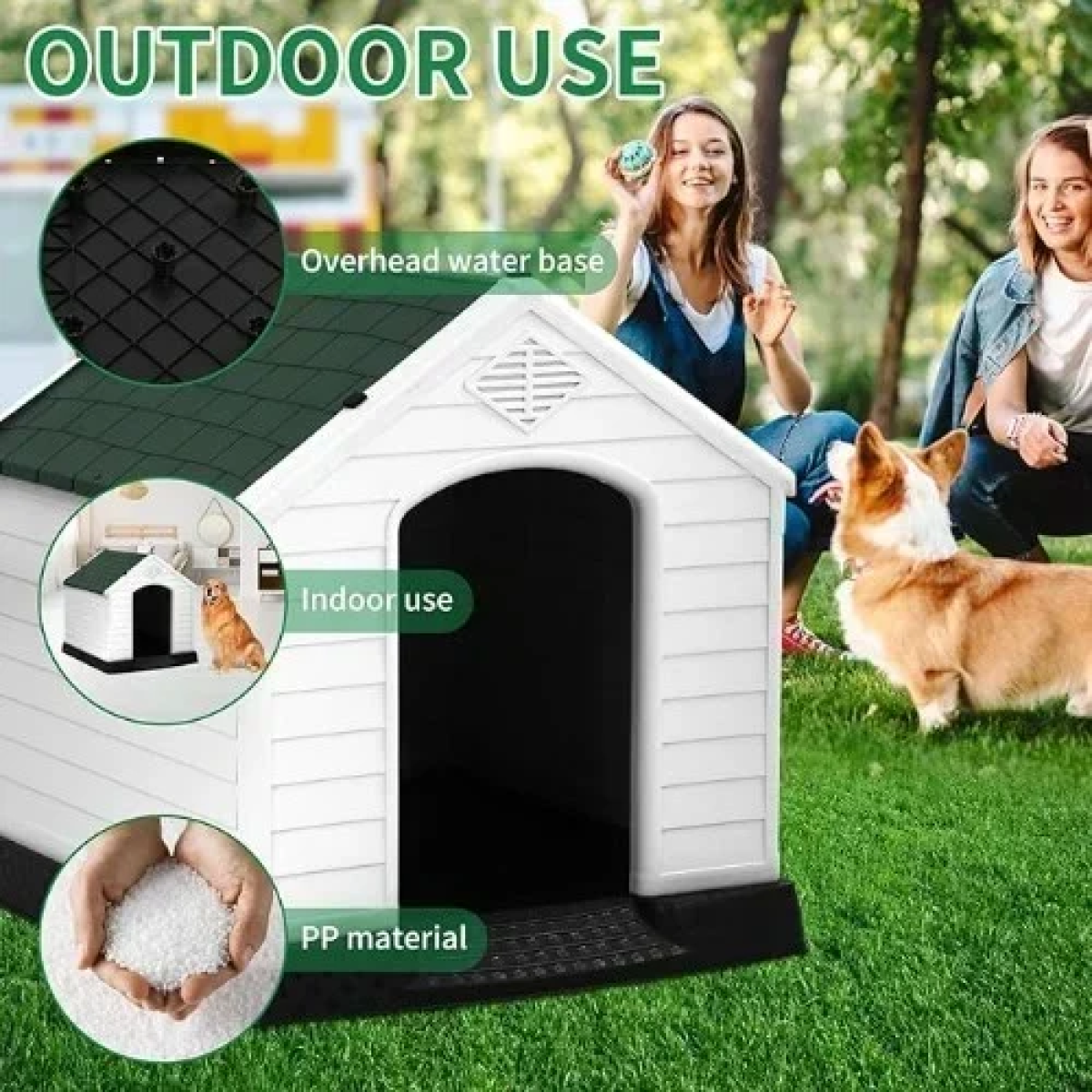 Πλαστικό Σπιτάκι για Μεσαίου Μεγέθους Σκύλους 87 cm Λευκό/Πράσινο