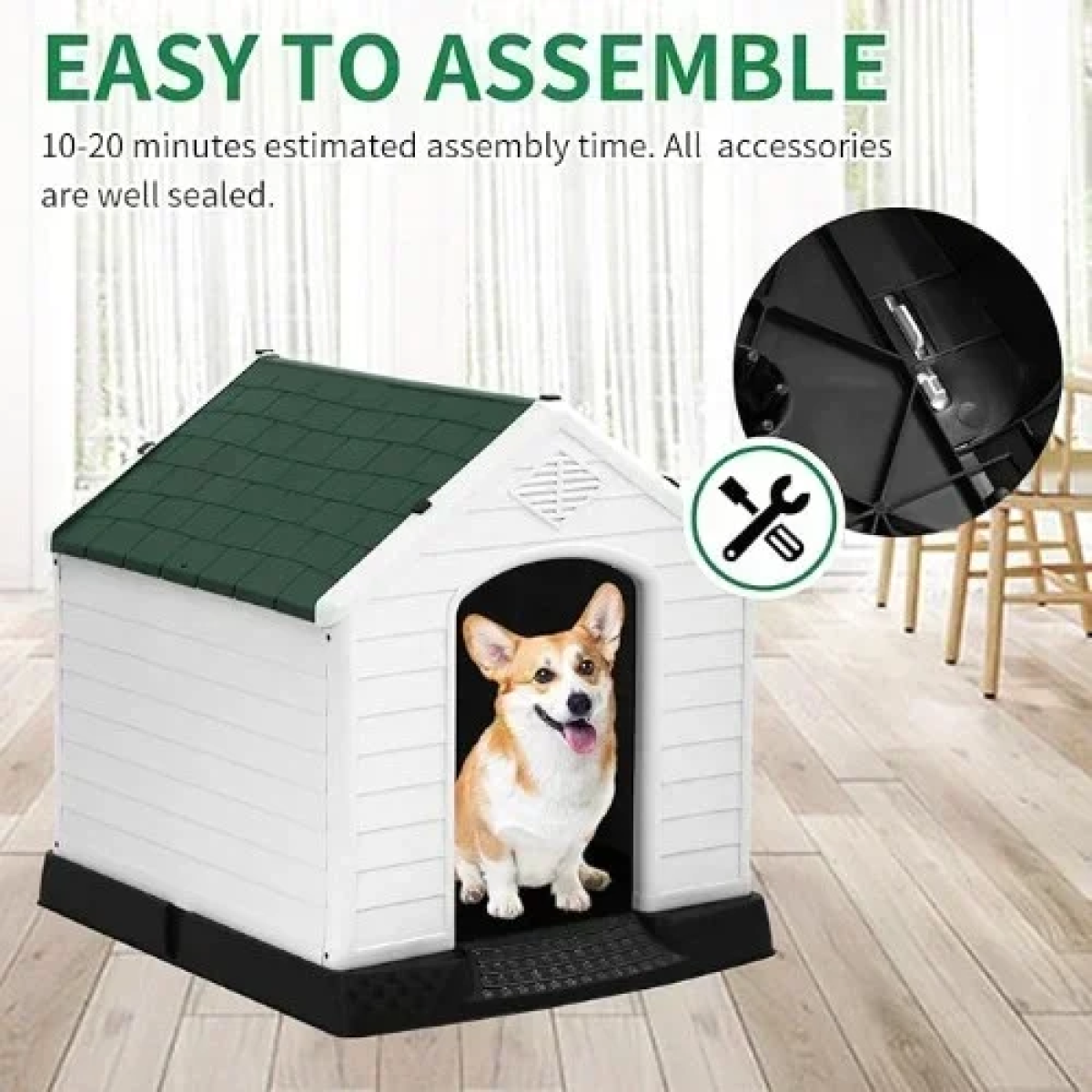 Πλαστικό Σπιτάκι για Μεσαίου Μεγέθους Σκύλους 87 cm Λευκό/Πράσινο