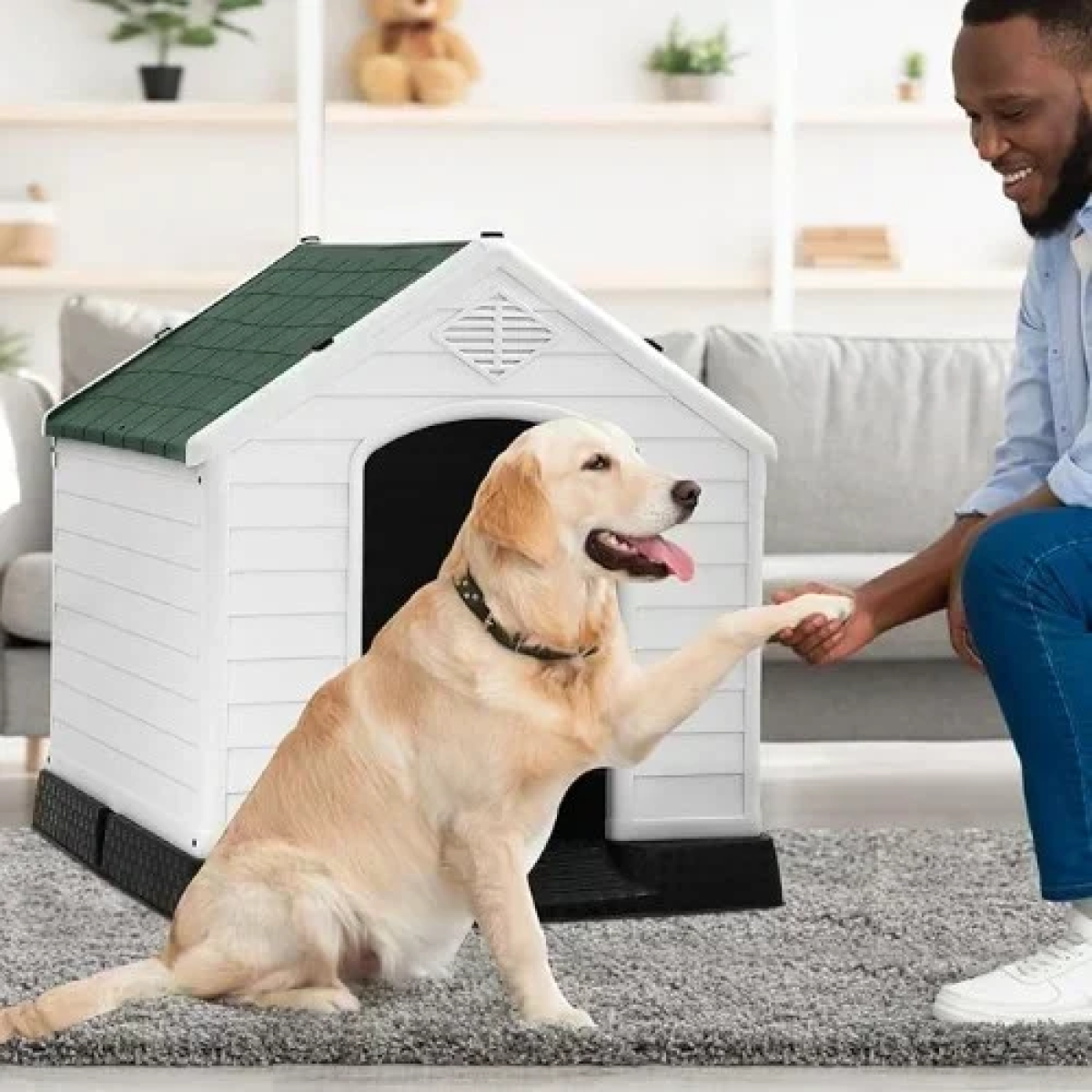 Πλαστικό Σπιτάκι για Μεσαίου Μεγέθους Σκύλους 87 cm Λευκό/Πράσινο