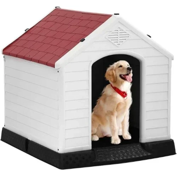 Πλαστικό Σπιτάκι για Σκύλους 105 cm Λευκό/Κόκκινο 400353