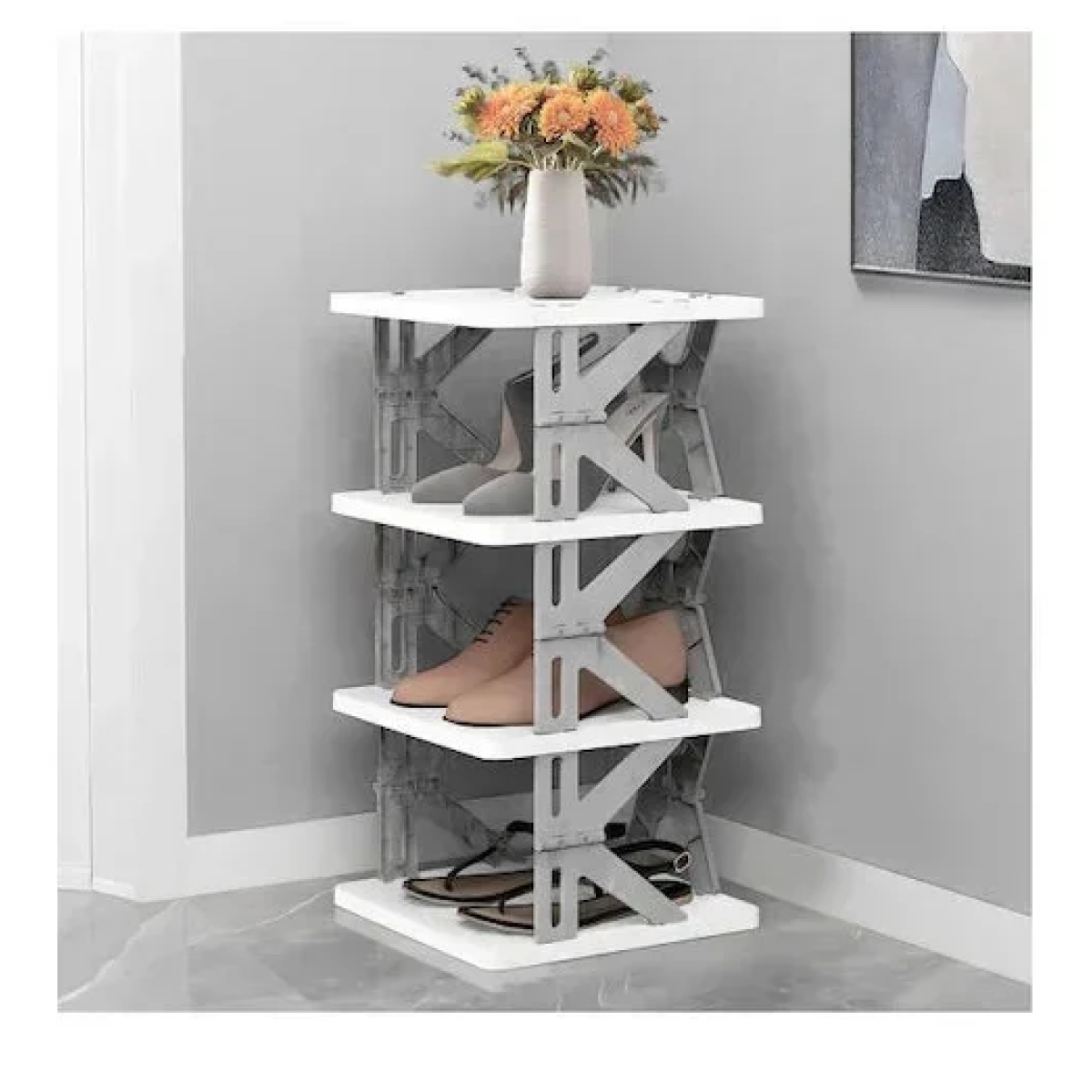 Πτυσσόμενη παπουτσοθήκη 4 θέσεων 27.5×27.5x65cm λευκό/γκρι - Image 2