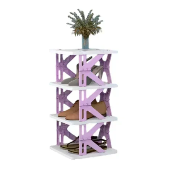 Πτυσσόμενη παπουτσοθήκη 4 θέσεων 27.5×27.5x65cm λευκό/λιλά