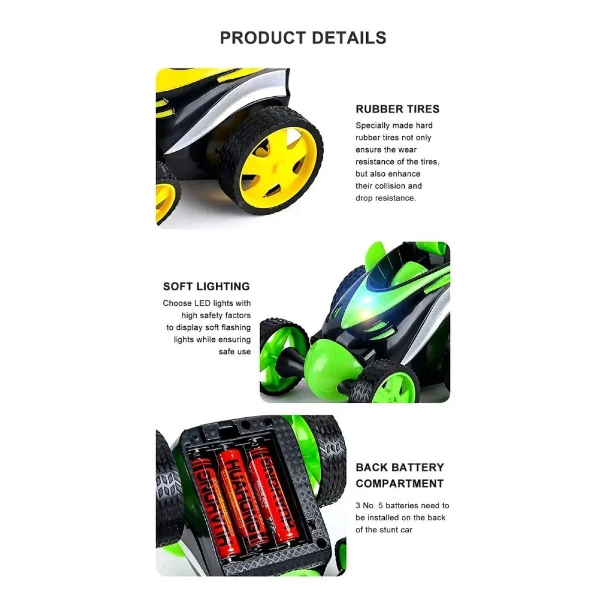 R/C Stunt Car με Επαναφορτιζόμενη Μπαταρία και USB Πράσινο – 4 Λειτουργίες
