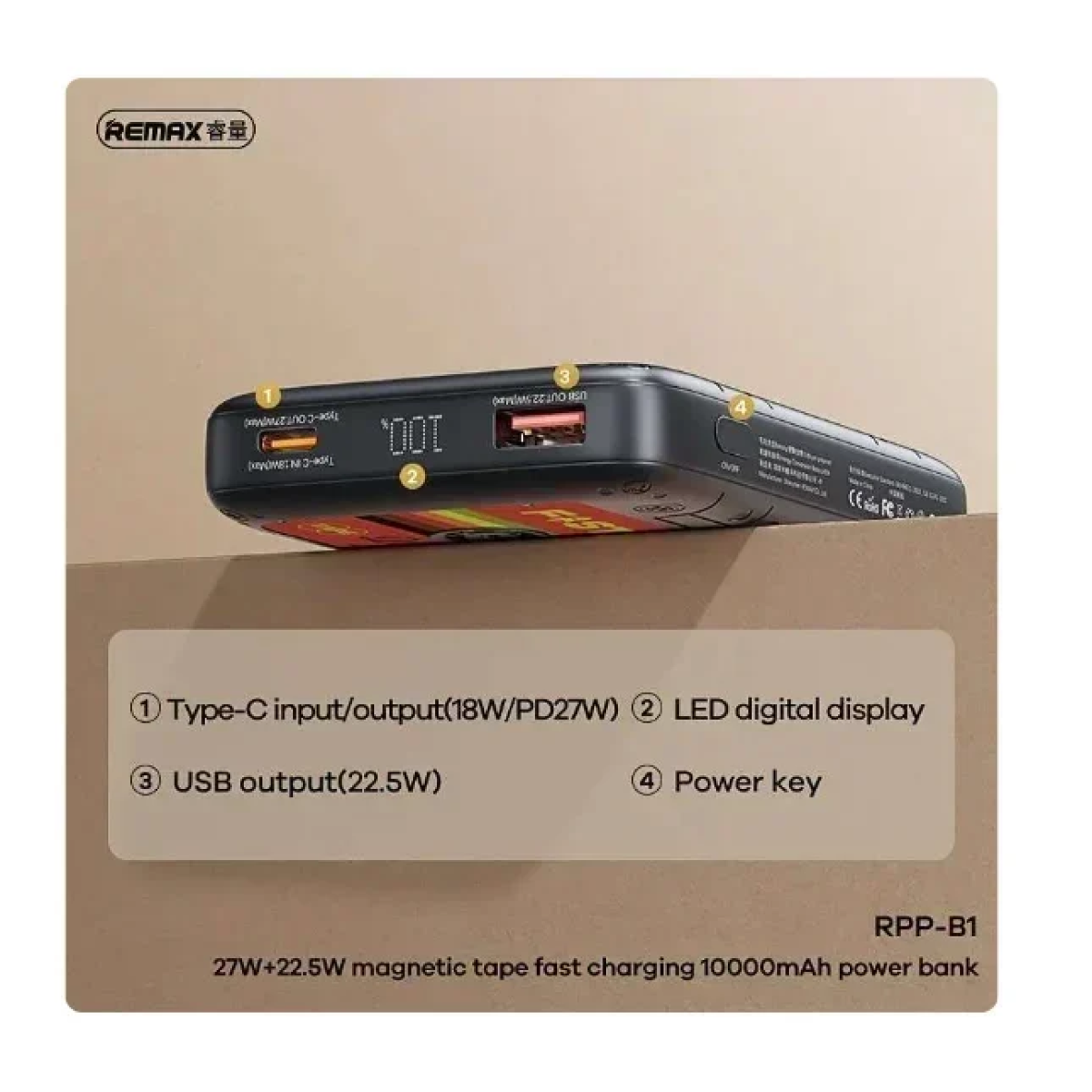 Remax RPP-158 Tape Fast Charging Power Bank 10000mAh 22.5W Με 2 Θύρες USB-A Μαύρο