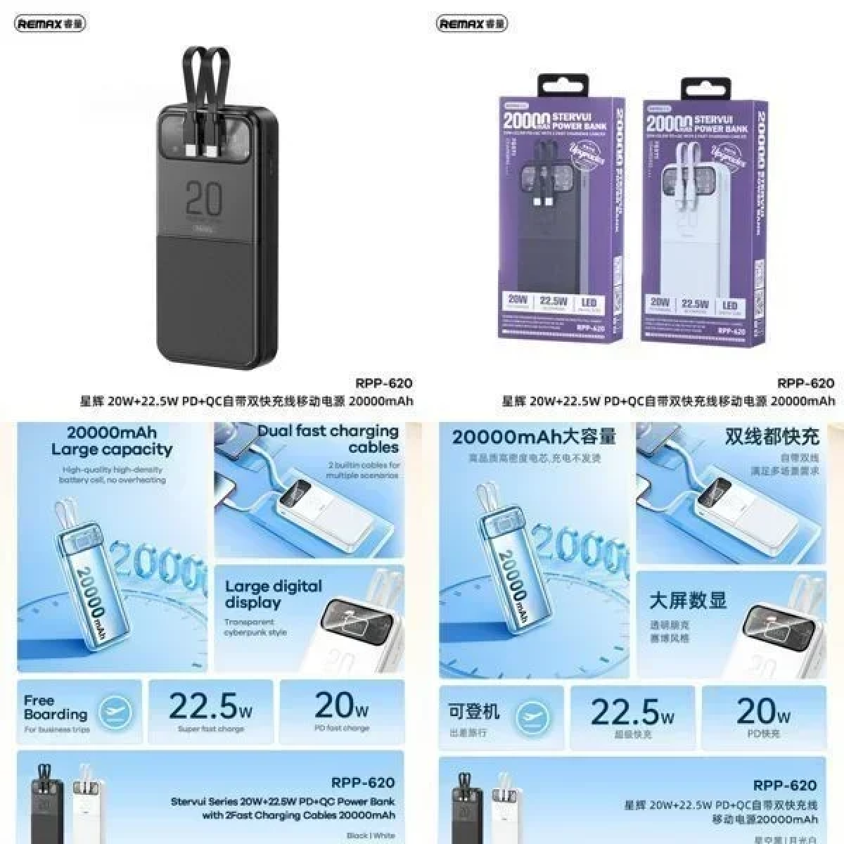 Remax RPP-620 Power Bank 20000mAh με Θύρα USB-A Power Delivery Μαύρο