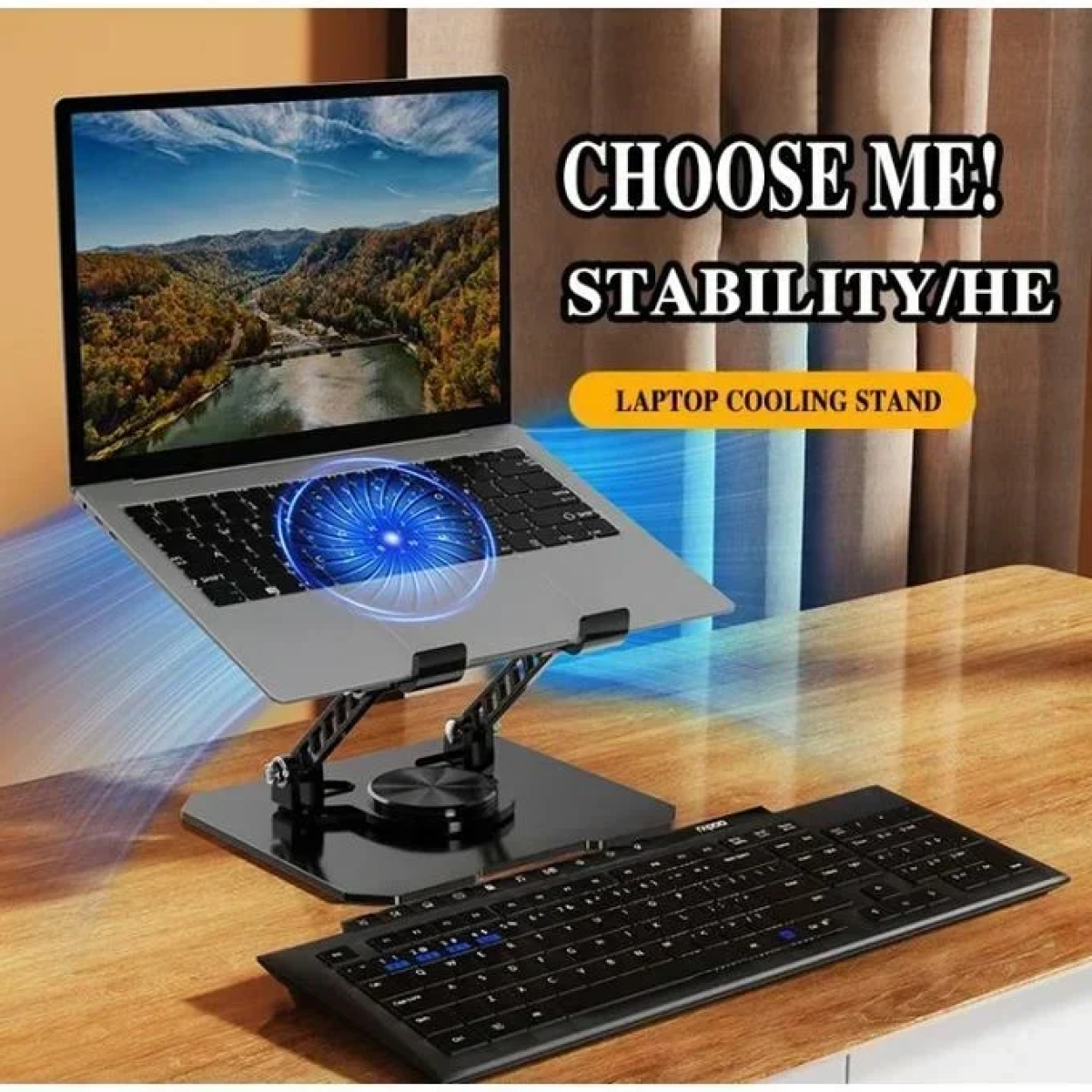 Ρυθμιζόμενη Βάση Laptop με ανεμιστήρα ψύξης Περιστρεφόμενη 360° Mαύρη Andowl Q-ZJ268