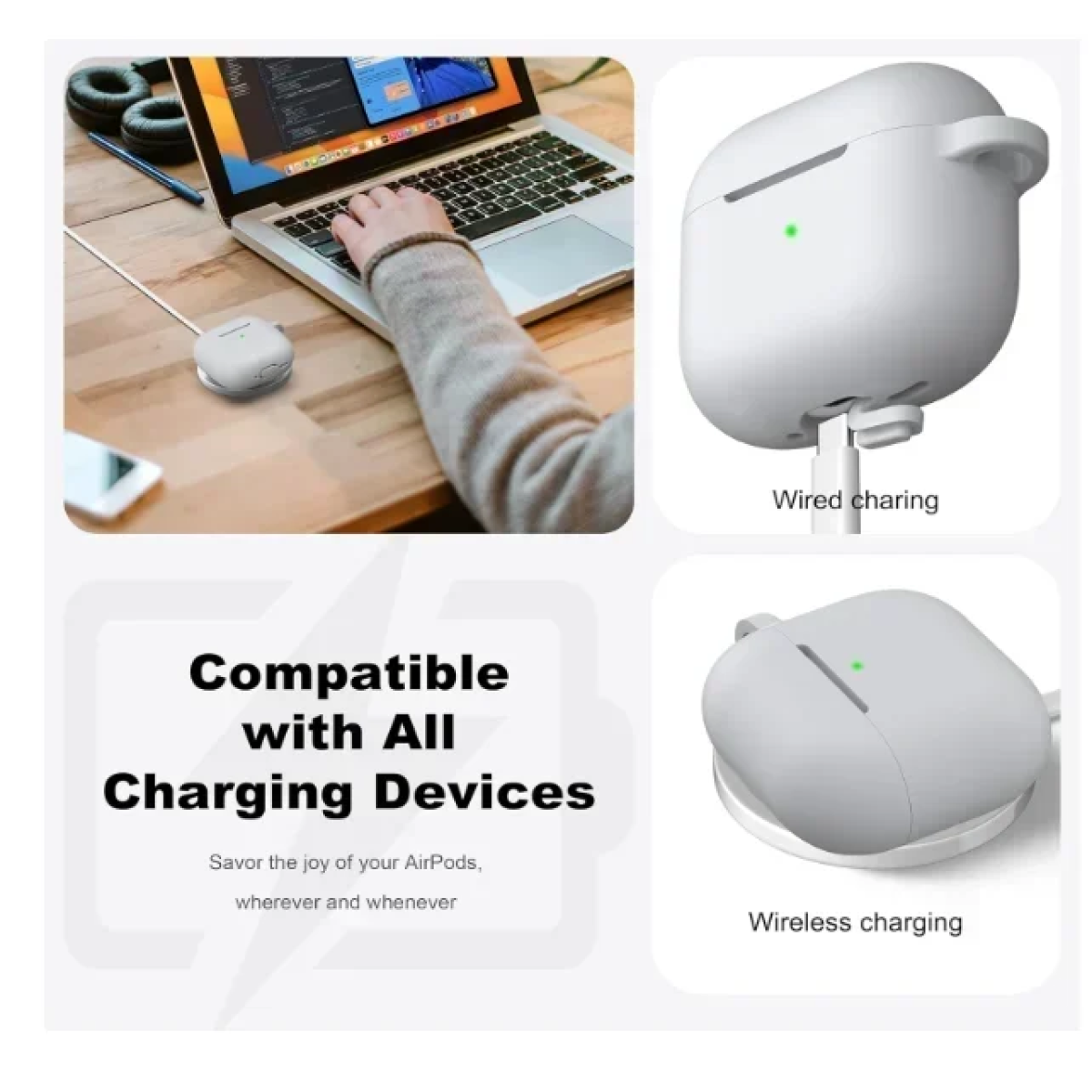 Θήκη Σιλικόνης Με Γάντζο Για Airpods Pro 2nd Gen Ανοιχτό Γκρι