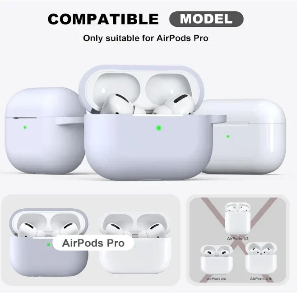 Θήκη Σιλικόνης Με Γάντζο Για Airpods Pro Ανοιχτό Γκρι