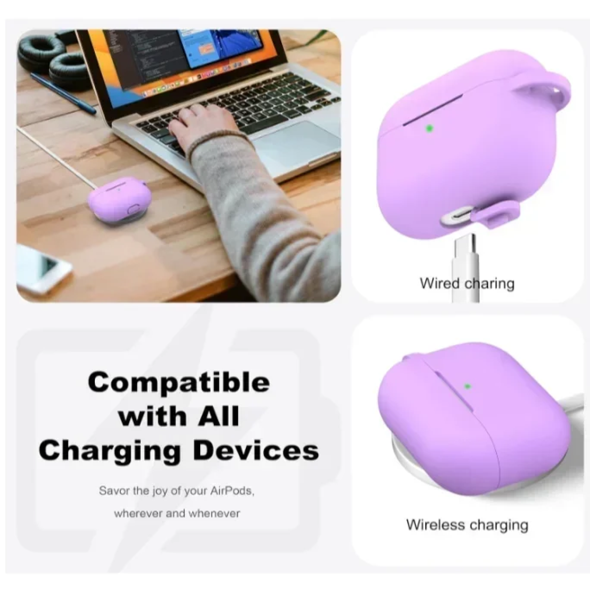 Θήκη Σιλικόνης Με Γάντζο Για Airpods Pro Μωβ