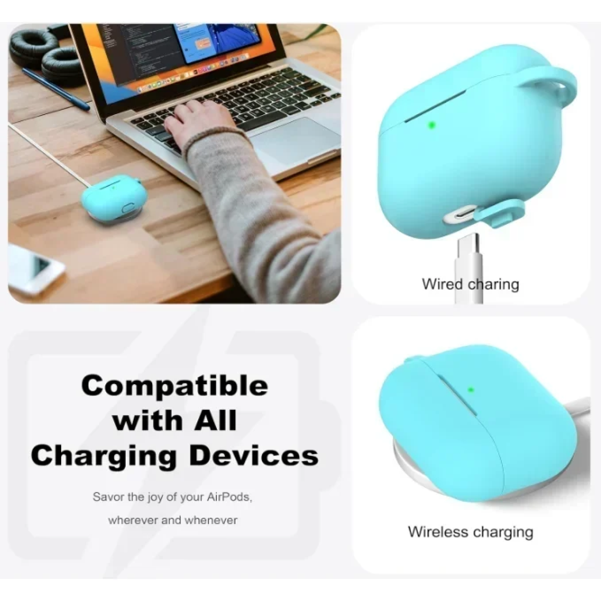 Θήκη Σιλικόνης Με Γάντζο Για Airpods Pro Πράσινο Μέντα