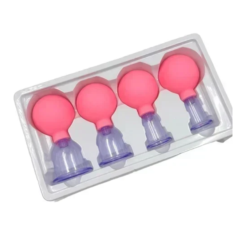 Βεντούζες σιλικόνης για λίφτινγκ προσώπου 4τμχ - ροζ