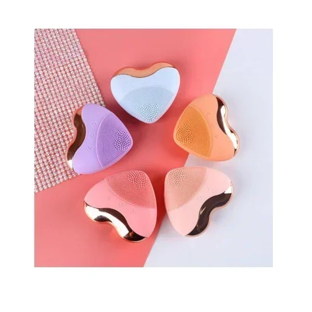 Βούρτσα καθαρισμού προσώπου σε σχήμα καρδιάς με καλώδιο USB - έντονο ροζ - Image 4