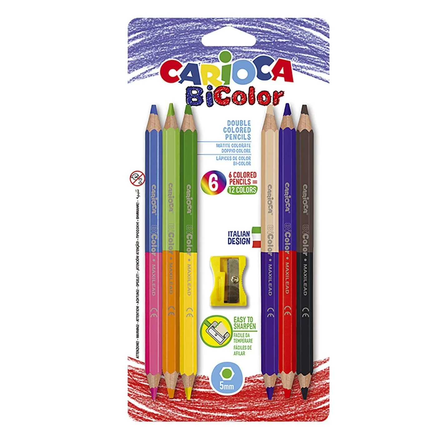 Ξυλομπογιές Jumbo Διπλής Γραφής με Ξύστρα Carioca σετ=6τεμ  Carioca 42264