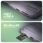 Axagon USB-C 3.2 Gen 2 hub w. M.2 SATA/NVMe + HDMI + 1x USB-A + 1x USB-C + CR + PD 100W HMC-6GM2 - Image 2