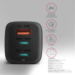 Axagon Φορτιστής Χωρίς Καλώδιο 1xUSB-A 2x Type C PD3.0/QC4+/PPS/Apple, 65W GaN, Μαύρος ACU-DPQ65 - Image 3