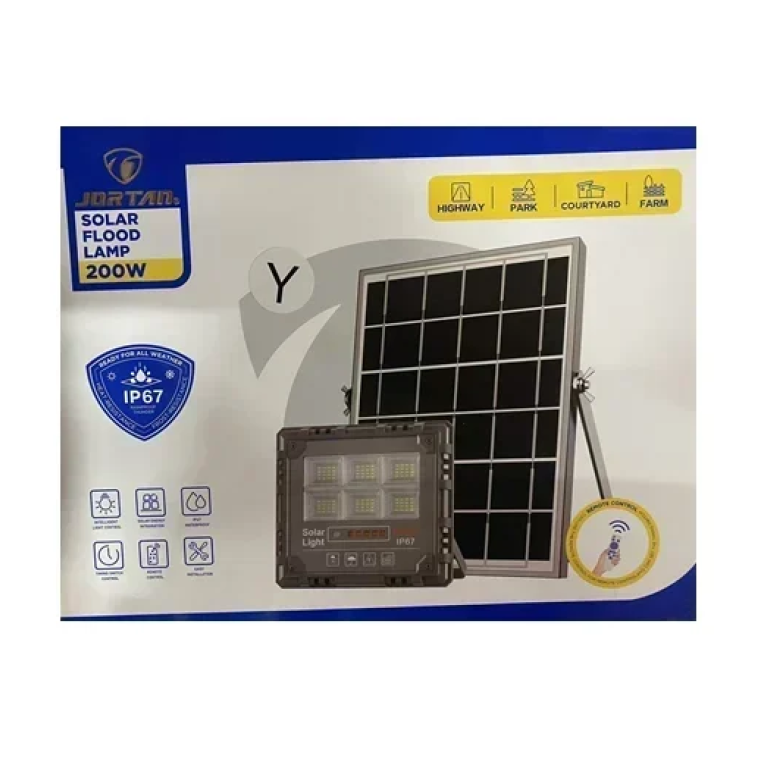 Αδιάβροχος ηλιακός προβολέας LED 200W με πάνελ Jortan