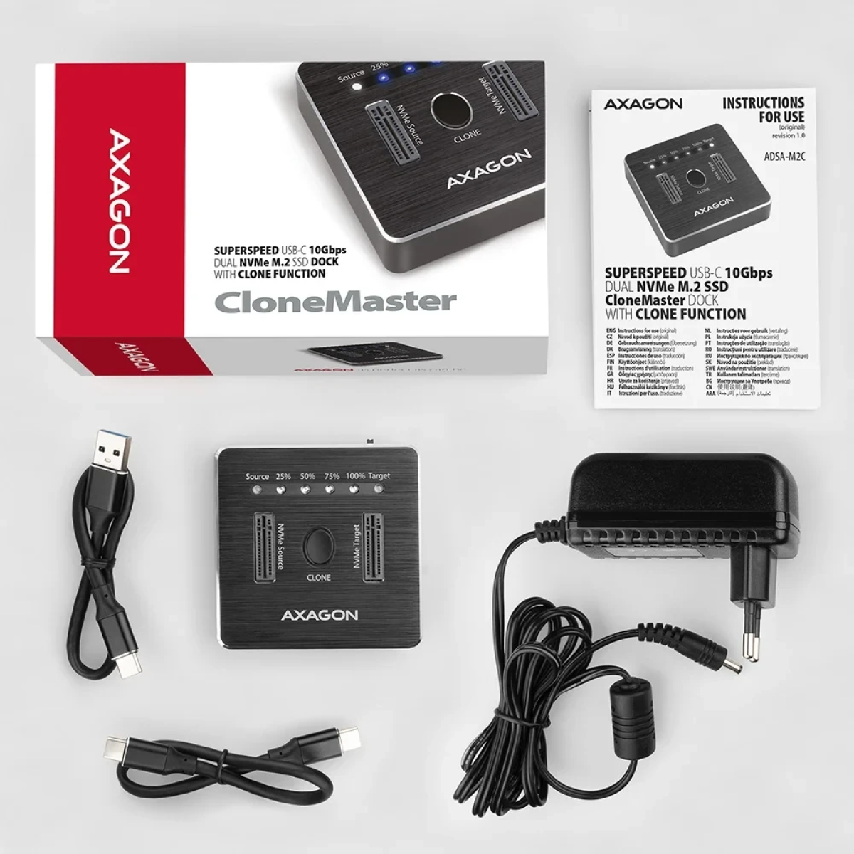 Axagon Docking Station για 2 SSD NVMe USB-C 3.2 Gen2 με Λειτουργία Clone Μαύρο ADSA-M2C - Image 4