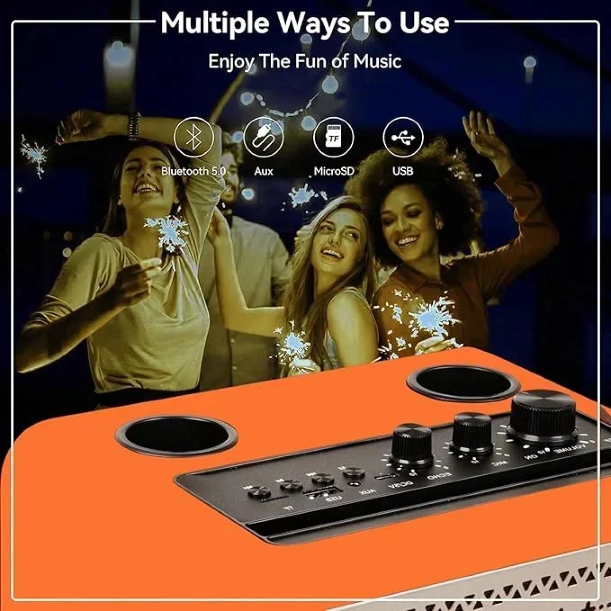 Ασύρματο Φορητό Ηχείο Bluetooth Karaoke με 2 Μικρόφωνα CMiK MK-4203 Πορτοκαλί
