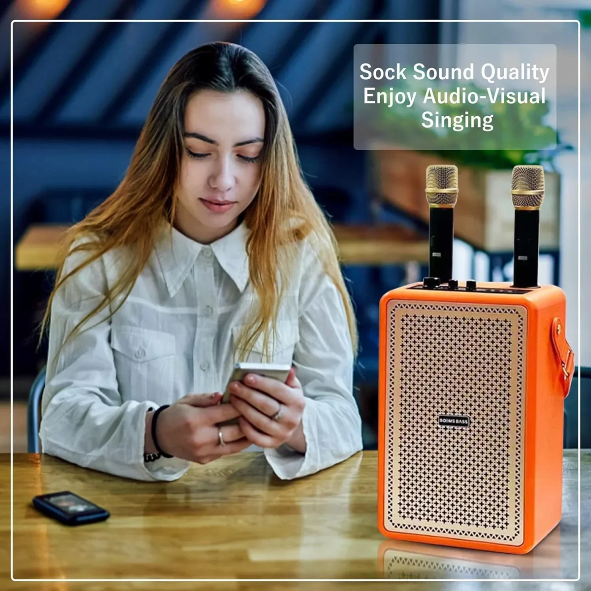 Ασύρματο Φορητό Ηχείο Bluetooth Karaoke με 2 Μικρόφωνα CMiK MK-4203 Πορτοκαλί