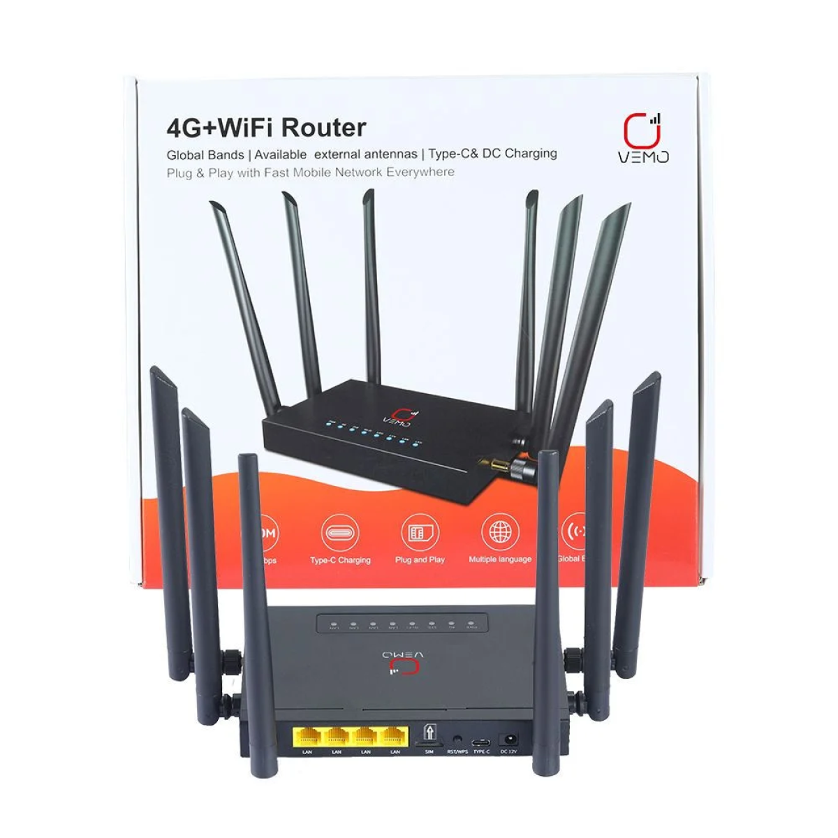 Ασύρματο WiFi Router με υποδοχή κάρτας Sim, CPE, θύρα LAN, modem LTE 4G Vemo B628