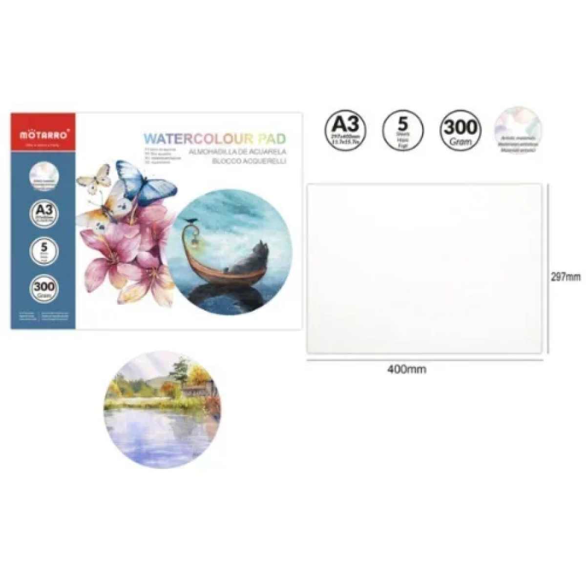 Μπλοκ Ακουαρέλας Α3 5φ. 297x400mm Motarro MP125-3