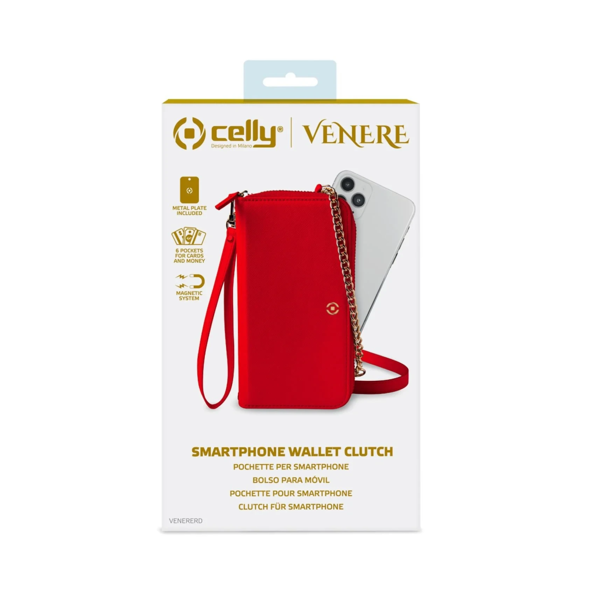 Celly Θήκη Wallet Clutch Venere για Smartphone με Εσωτερικό Μαγνήτη και 6 Εσωτερικές Θήκες Κόκκινη VENERERD - Image 4