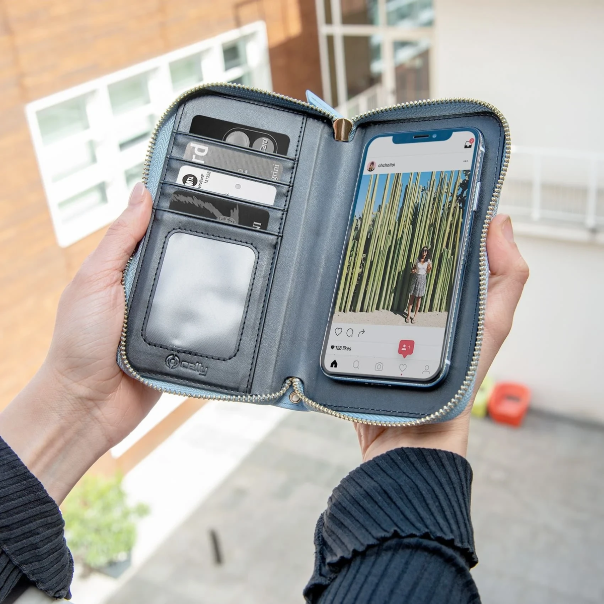 Celly Θήκη Wallet Clutch Venere για Smartphone με Εσωτερικό Μαγνήτη και 6 Εσωτερικές Θήκες Γαλάζια VENERELB - Image 2