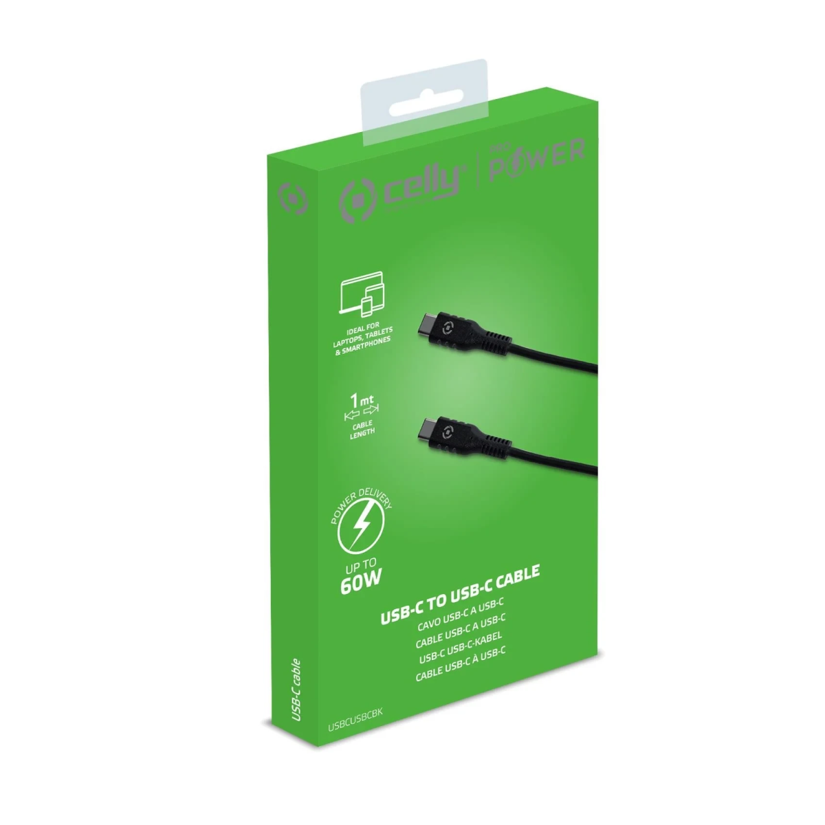 Celly Καλώδιο Φόρτισης Type-C σε Type-C 60W 3A 1m Μαύρο USBCUSBCBK - Image 2