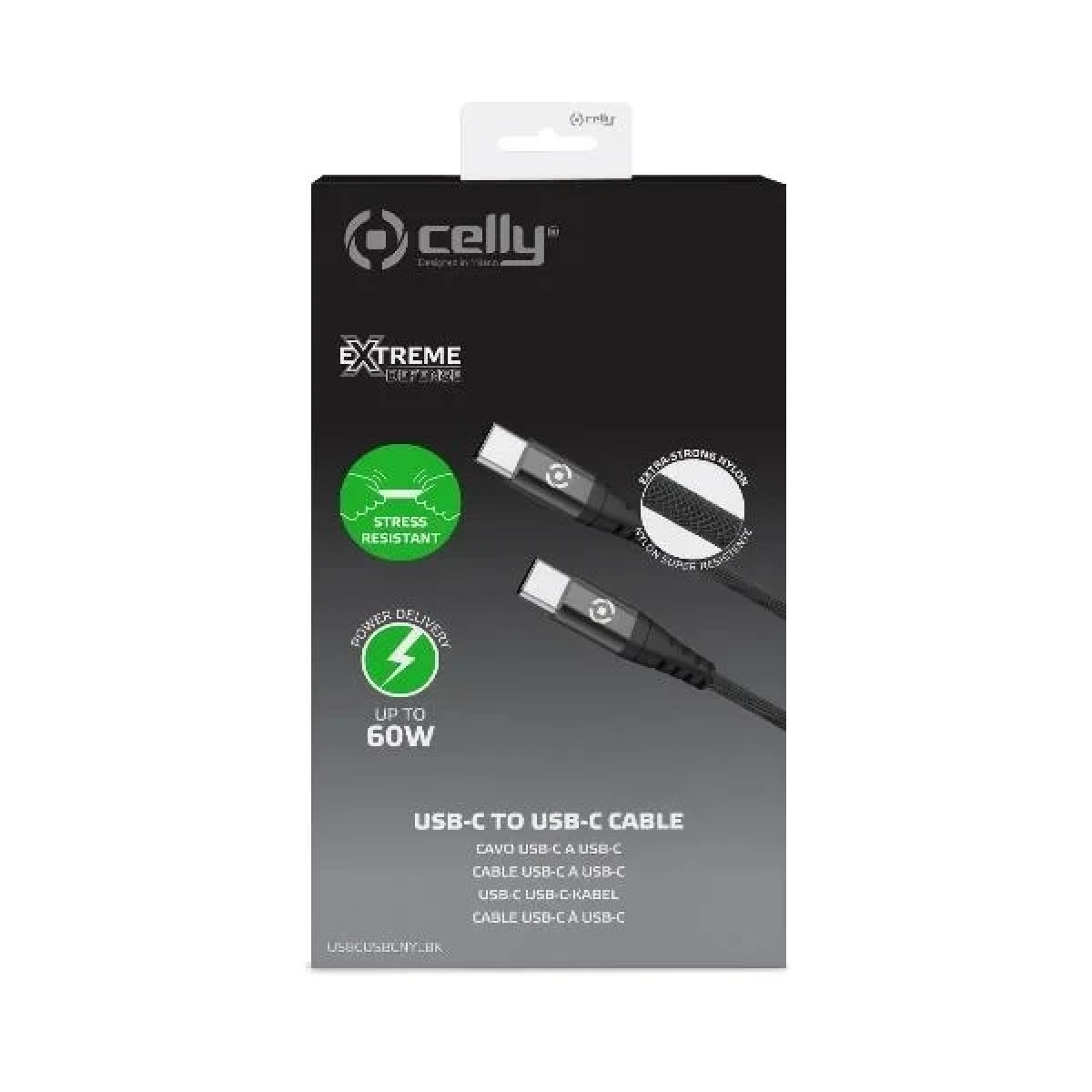 Celly Καλώδιο Φόρτισης Nylon Type-C σε Type-C 60W 1m Μαύρο USBCUSBCNYLBK - Image 3