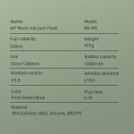 Remax Ασύρματο Ηχείο Bluetooth 5.0 Επαναφορτιζόμενο με Θερμός 500ml Μπλε RB-M5-blue - Image 2