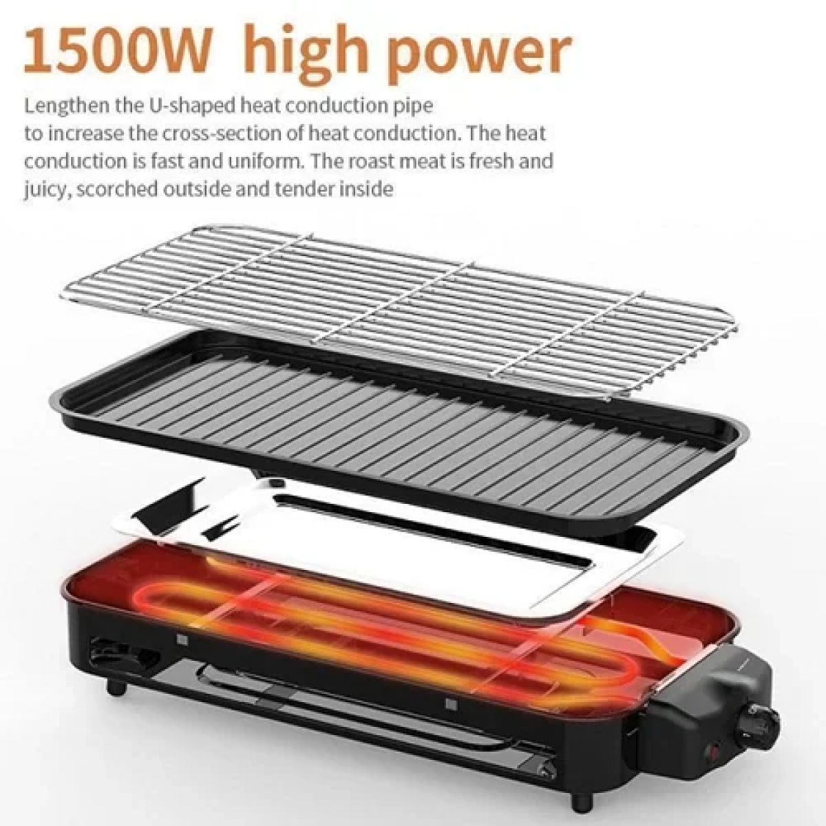 Επιτραπέζια ηλεκτρική ψησταριά σχάρας 1500W με ρυθμιζόμενο θερμοστάστη Sokany SK-6112 - Image 4