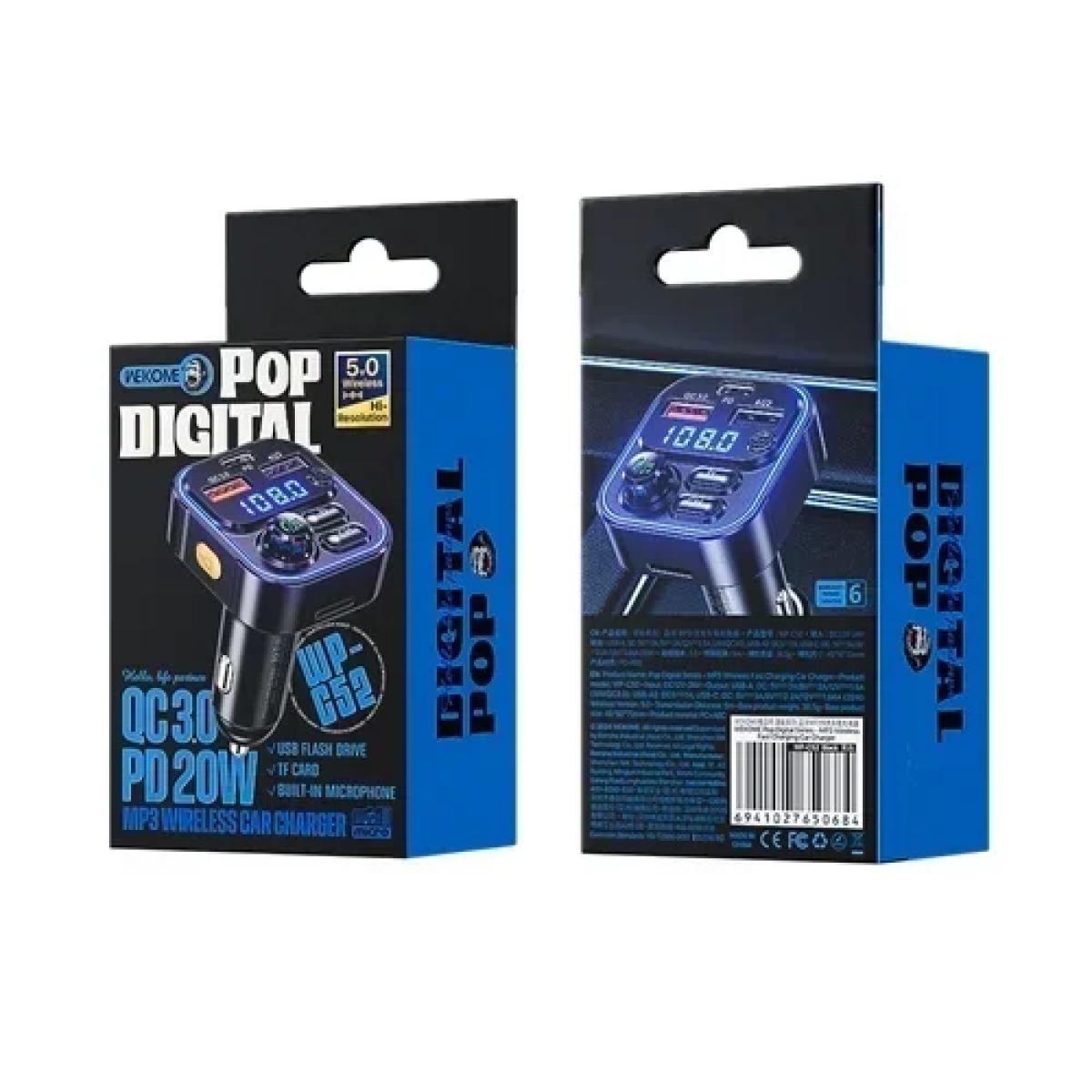 FM Transmitter και φορτιστής αυτοκινήτου WP-C52 μαύρο - Image 4