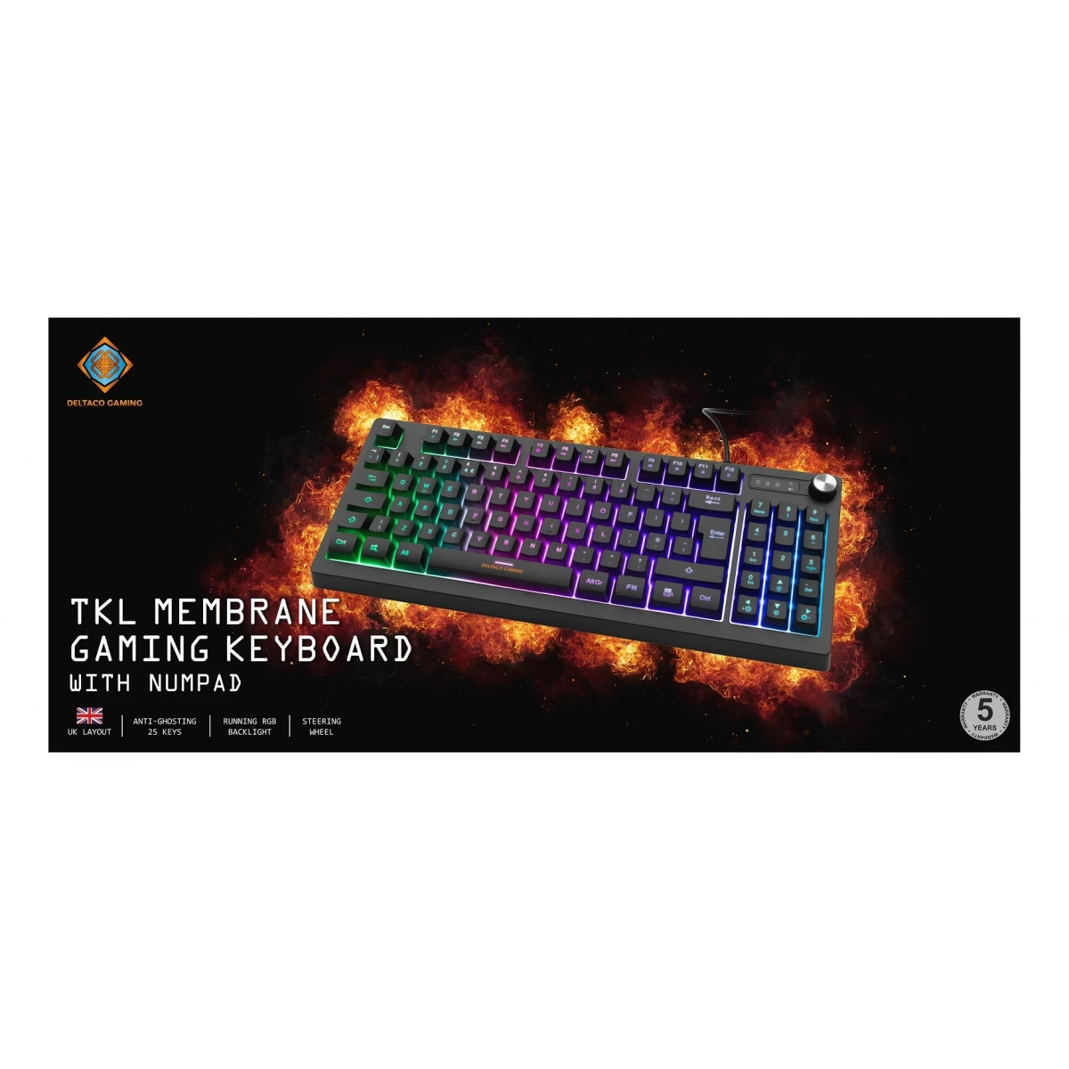 Deltaco Gaming Πληκτρολόγιο Μεμβράνης Ενσύρματο TKL RGB UK Layout Μαύρο GAM-110-UK - Image 3
