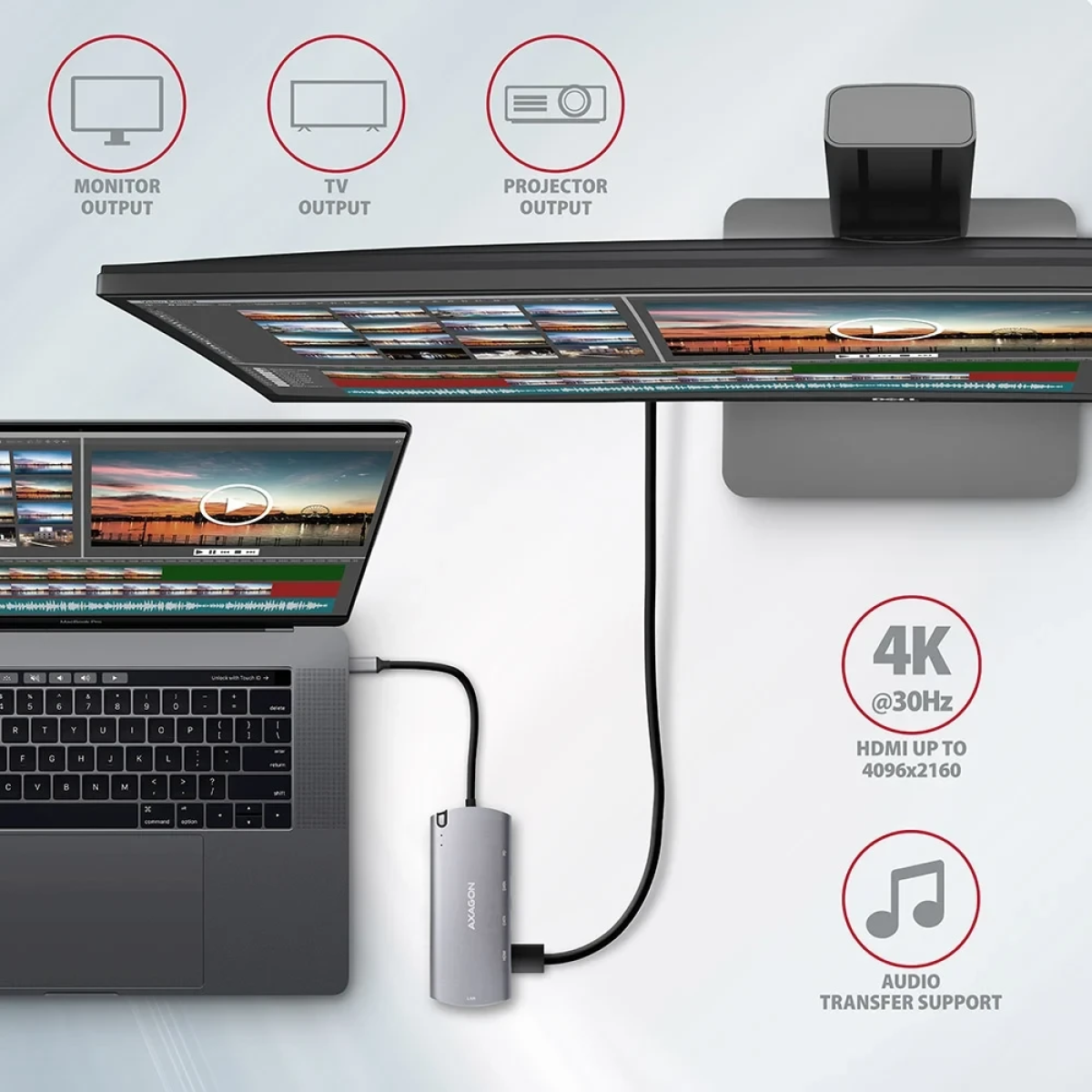 Axagon Type C Docking Station M.2 SATA, HDMI, GLAN, 2x USB-A + PD 100W Ασημί HMC-6M2 - Image 4