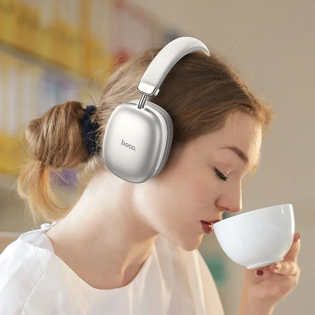 Hoco W35 Ασύρματα/Ενσύρματα Over Ear Ακουστικά με 40 ώρες Λειτουργίας Ασημί