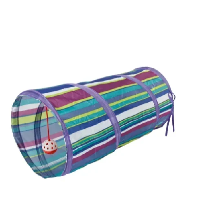 Τούνελ για Γάτες με Ρίγες και Κρεμαστό Παιχνίδι L90cm Medium Μπλέ
