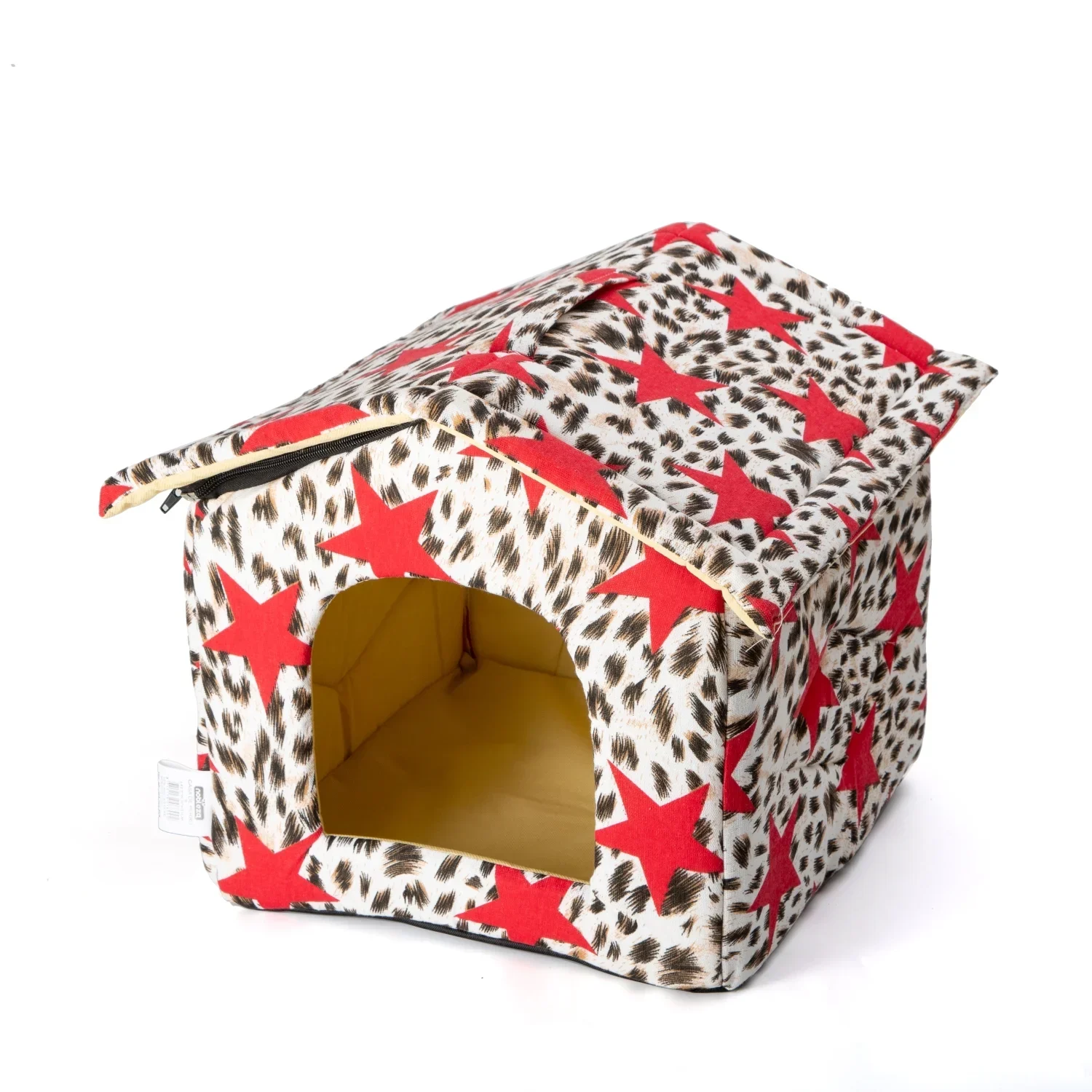 Σπιτάκι Υφασμάτινο για Σκύλους με Σχέδιο Leopard Red Stars L53*W50*H43cm Large