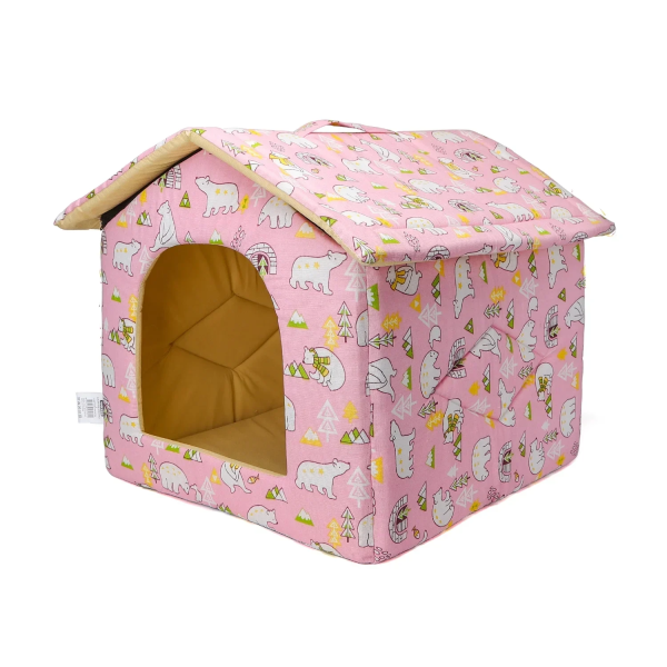 Σπιτάκι Υφασμάτινο για Σκύλους με Σχέδιο Polar Bears L42.5*W39*H33cm Small Ρόζ