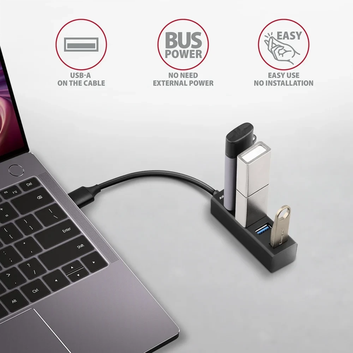 Axagon USB-A HUB 4x USB-A 3.2 Gen 1 Μεταλλικό Καλώδιο 20cm Μαύρο HUE-M1A - Image 2