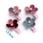 Τσιμπιδάκι σε Σχήμα Λουλουδιού με Στράς για Σκύλους και Γάτες Γκρί/Πετρόλ (2τμχ)